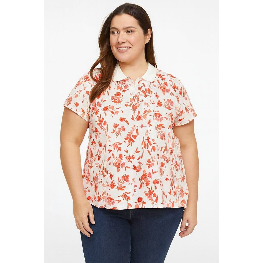 NWOT Croft & Barrow Women’s Red and White Extra-Soft Floral Polo Shirt Size XL